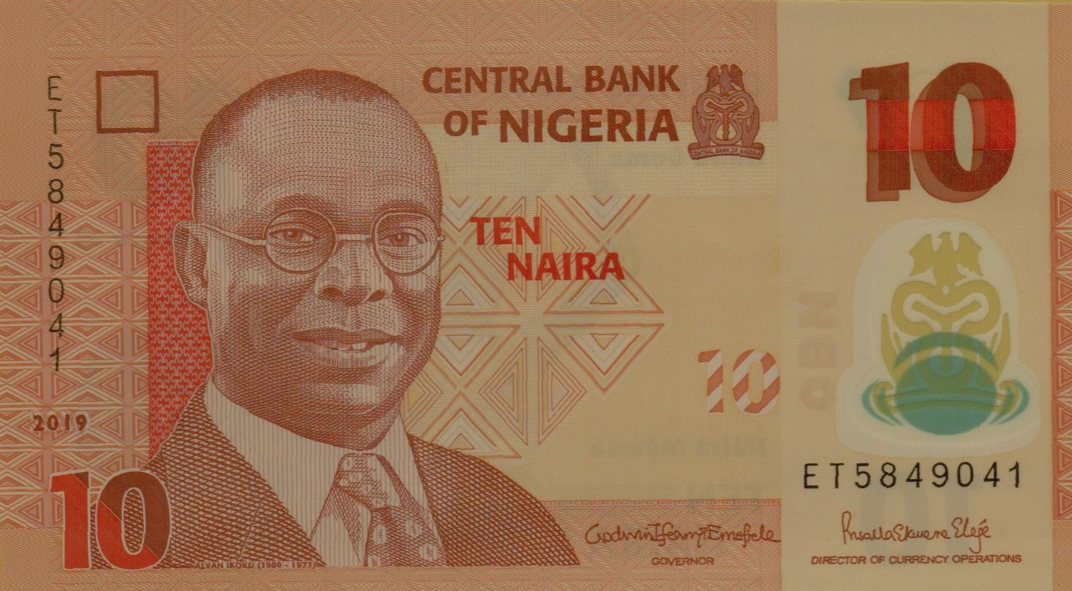 Nigeria 10 2019 UNC P-39/j